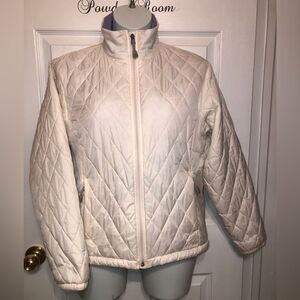 LL Bean Quilted Puffer Jacket Sz M Womens Off White Zip Insulated Winter Coat